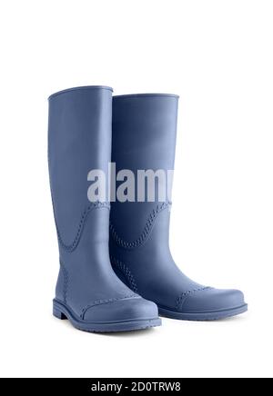 Blue rubber boots isolated on white background. Copy space Stock Photo