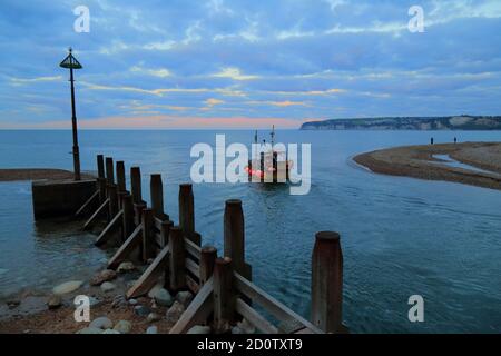 River Axe estuary near town of Seaton, Devon Stock Photo