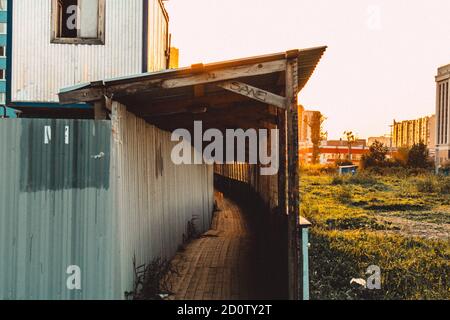 protective tunnel construction safety industry caution roof fence Stock Photo