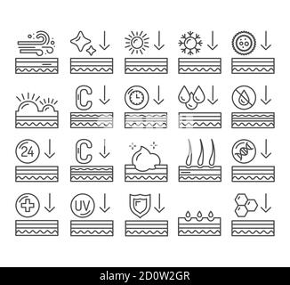 Effect on the skin black line icons set. Human skin layers.  Stock Vector