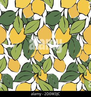 Seamless lemon pattern. Fruits background. Flowers, leaves, lemons. Fresh fruit vector illustration. Vector illustration Stock Vector