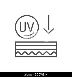 Uvb and uva influence black line icon. Skin layer.  Stock Vector