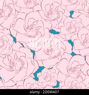 Pink and blue flowers seamless pattern. Gardenia Vector illustration bloom ornament. Floral abstract surface floral design. Vector illustration Stock Vector