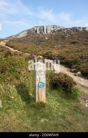 Isle of Anglesey Coastal Path sign on Holy Island. Stock Photo