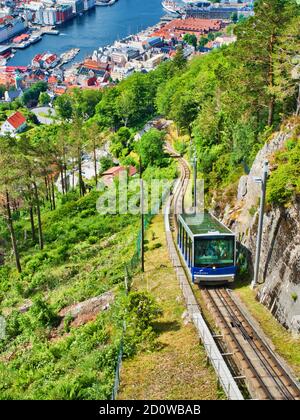 Bergen, Norway - June 2016: Floibanen funicular in Bergen Stock Photo