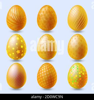 Set of gold eggs on pale background. Happy Easter day vector clipart. Vector illustration Stock Vector
