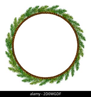 Wreath from fir-tree branches. Christmas tree branches frame for flyer, cover, presentation, brochure, banner, poster. Stock Vector