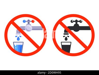 no drinking water sign. tap with a glass. flat vector illustration. Stock Vector