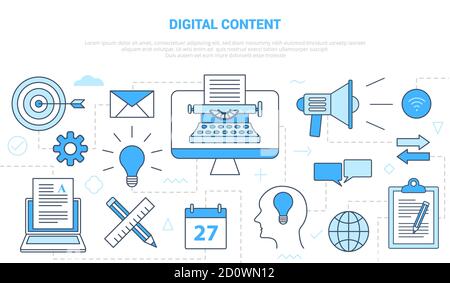 digital content concept with icon set template banner with modern blue color style Stock Vector