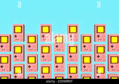 Game boy machine, cartoon recreation background, 3d rendering. Computer digital drawing. Stock Photo