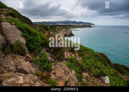 View on the Sitges. Coast of the Mediterranean Sea, Spain Stock Photo