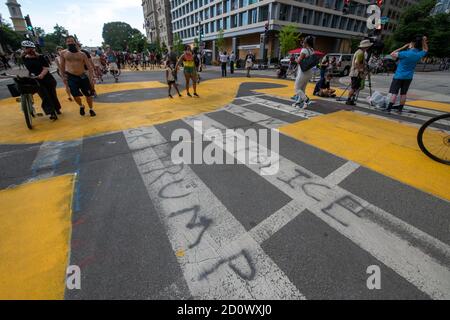 Protesters gather at Street Painting on 16th street in DC to support the Black Lives Matter Movement Stock Photo