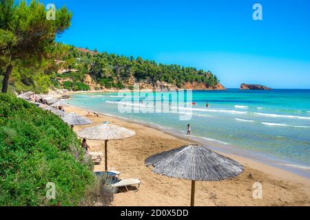 Amazing beach of Chrisi Milia in Alonnisos island, Sporades, Greece. Stock Photo