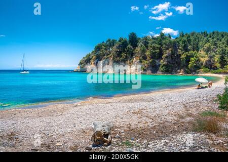 Amazing beach of Milia in Alonnisos island, Sporades, Greece. Stock Photo