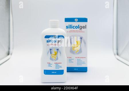 Irvine, Scotland, UK - October 01, 2020: silicolgel branded product of the same name in a recyclable plastic bottle and cap. Stock Photo