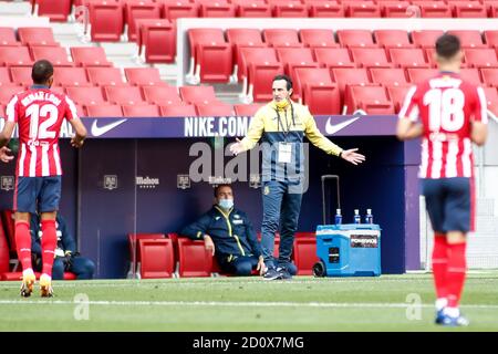 Madrid, Spain. 03rd Oct, 2020. Unai Emery, head coach of Villarreal during the Spanish championship La Liga football match between Atletico de Madrid and Villarreal CF on october 03, 2020 at Wanda Metropolitano stadium in Madrid, Spain - Photo Oscar J Barroso / Spain DPPI / DPPI Credit: LM/DPPI/Oscar Barroso/Alamy Live News Credit: Gruppo Editoriale LiveMedia/Alamy Live News Stock Photo