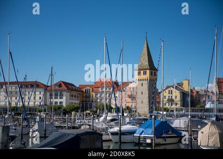 Famous old harbour of Lindau city in Germany -Bavaria Stock Photo