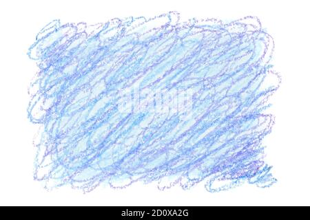 Crayon doodle background. Light blue oil pastel rectangle by strokes isolated on the white background.  Hand drawn texture Stock Photo