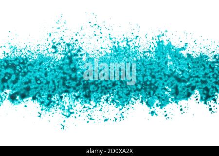Green expressive stripe with spashes and blots isolated on the white background. Hand drawn texture Stock Photo