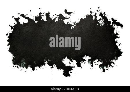 Stain of black paint with spashes and blots isolated on the white background. Hand drawn texture Stock Photo