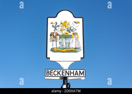 Village sign, War Memorial roundabout, Beckenham High Street, Beckenham, London Borough of Bromley, Greater London, England, United Kingdom Stock Photo