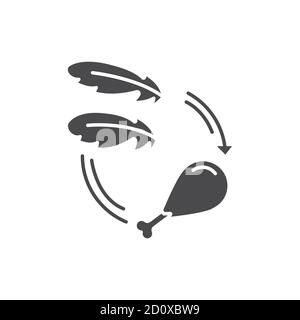 Making meat from dna feathers black glyph icon. The process of creating meat from dna feathers. Biotechnology and bioengineering. Pictogram for web Stock Vector