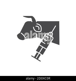 Stem cell biopsy black glyph icon. Involving extraction of sample cells or tissues of cow. Pictogram for web page, mobile app, promo. UI UX GUI design Stock Vector