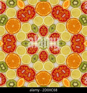 Natural background with citric fruits in seamless pattern Stock Photo