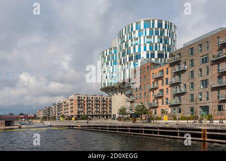 Copenhagen, september 30, 2020, Two former silos used for storage of cement were converted to an office building in 2014 Stock Photo