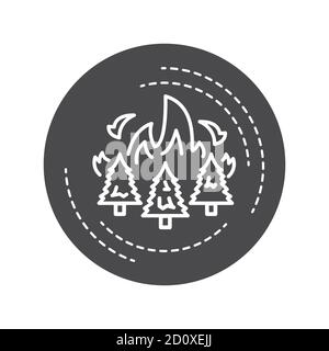 Forest fires black glyph icon. Start from natural causes such as lightning, high atmospheric temperatures and dryness. Pictogram for web page, mobile Stock Vector