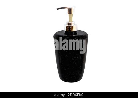 Black cosmetic pump dispenser bottle for shower gel, liquid soap, conditioner Stock Photo