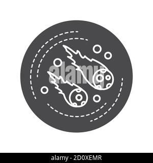 Meteor falling black glyph icon. The visible passage of a glowing meteoroid, micrometeoroid, comet or asteroid through Earth's atmosphere. Pictogram Stock Vector