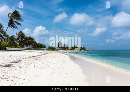 Tropical white beach with crystalline water in Dos Mosquises islands (Los Roques Archipelago, Venezuela). Stock Photo