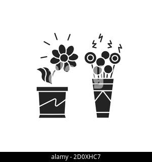 Living plants vs artificial black glyph icon. A real plant needs care. Artificial can live forever without care. Pictogram for web page, mobile app Stock Vector