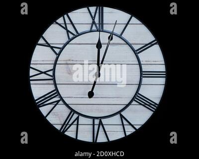 Old antique clock face and hands close-up detail. Stock Photo