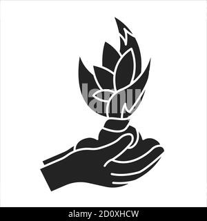 Plant care black glyph icon. Complex of care procedures for plant rotation. Pictogram for web page, mobile app, promo. UI UX GUI design element. Stock Vector