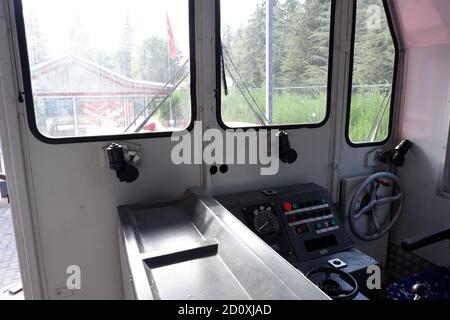 Cabin of historical locomotive Stock Photo