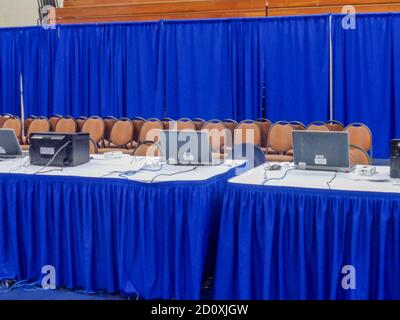 Laptops and printers on a table Stock Photo