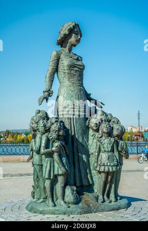 Irkutsk, Russia-September 17, 2020: Monument to the teacher on the city street Stock Photo