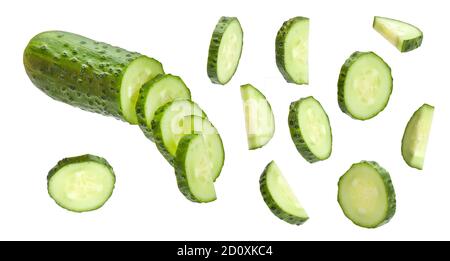 Sliced cucumbers isolated on white background. green. Stock Photo