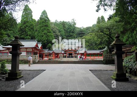 Around Main temple of Kirishima Jingu Shrine in Kagoshima. Taken in August 2019. Stock Photo