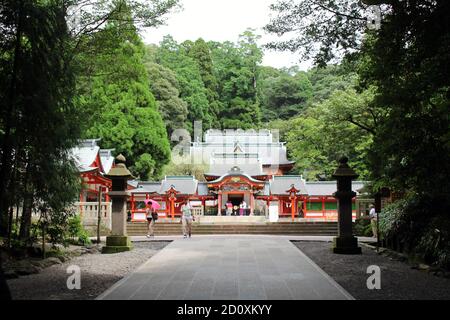 Around Main temple of Kirishima Jingu Shrine in Kagoshima. Taken in August 2019. Stock Photo