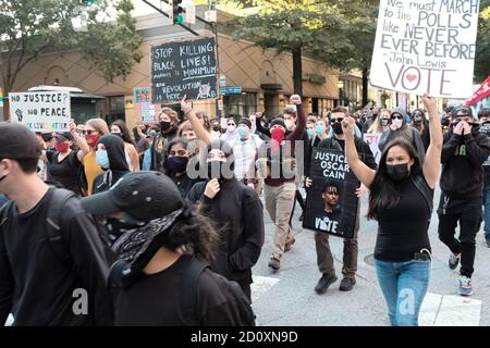 Atlanta, Georgia, USA. October 3, 2020: Demonstators participate in a march against police brutality, in Atlanta. Credit: John Arthur Brown/ZUMA Wire/Alamy Live News Stock Photo