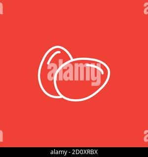 Egg Line Icon On Red Background. Red Flat Style Vector Illustration. Stock Vector