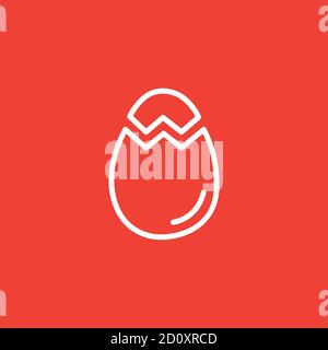 Egg Line Icon On Red Background. Red Flat Style Vector Illustration. Stock Vector