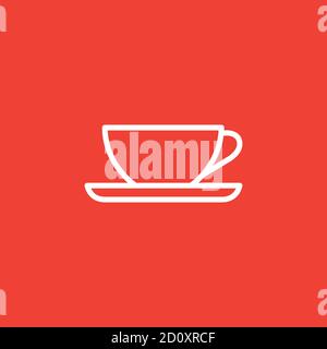 Empty Coffee Cup Line Icon On Red Background. Red Flat Style Vector Illustration. Stock Vector