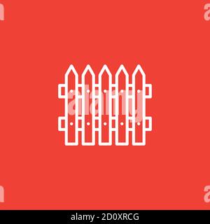 Fence Line Icon On Red Background. Red Flat Style Vector Illustration. Stock Vector