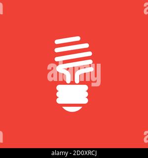Energy Saving Bulb Icon On Red Background. Red Flat Style Vector Illustration. Stock Vector