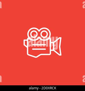 Film Camera Line Icon On Red Background. Red Flat Style Vector Illustration. Stock Vector