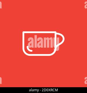 Empty Coffee Cup Line Icon On Red Background. Red Flat Style Vector Illustration. Stock Vector